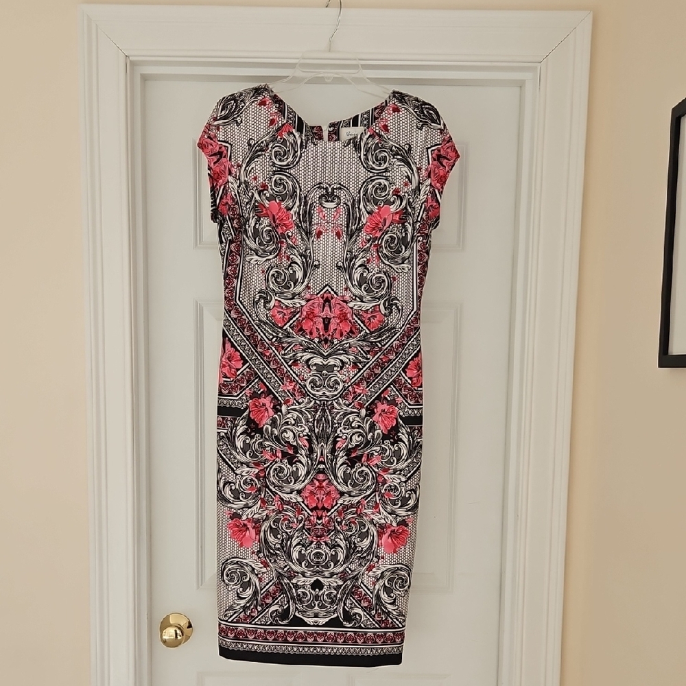 Beige by eci Pink and Black Ornate Midi Dress